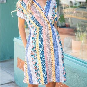 Floral Paisley Surplice Dress with Side Pockets